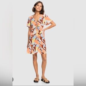 Roxy Colorful summer Beach vacation Floral V-Neck Dress
